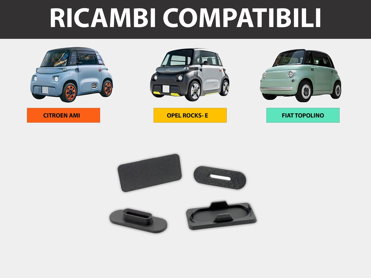 Tappi Paraspifferi Portiera per Citroën Ami/Opel Rocks-e/Fiat Topolino – Kit 2 Portiere, Set 4 Pezzi (2 per Tipo) – Riduce Spifferi e Freddo – Stampati in 3D - LavaLayer