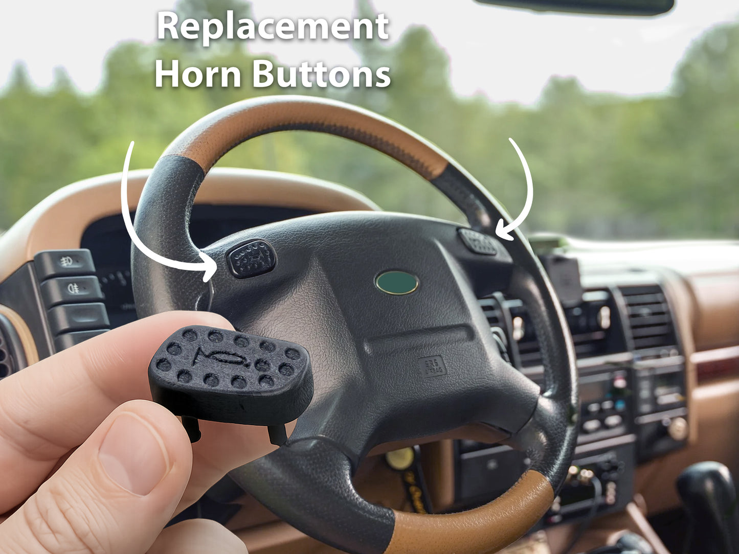 Coppia Pulsanti Clacson Stampati in 3D (Nero) per Land Rover Discovery 2 TD5 - LavaLayer