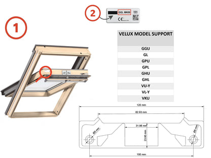 Supporto Chiusura Centrale Compatibile Velux GGU GGL GPU GPL GHU GHL VKU VU-Y VL
