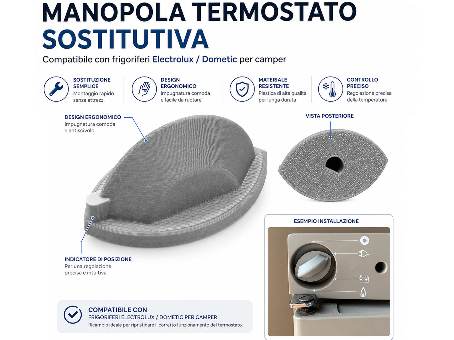 Manopola Termostato Frigorifero Camper Compatibile con Dometic Serie 6 – Ricambio in Stampa 3D - LavaLayer