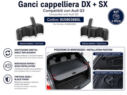 Ganci Cappelliera Compatibili con Audi Q3 - Ricambio Kit 2 Pezzi