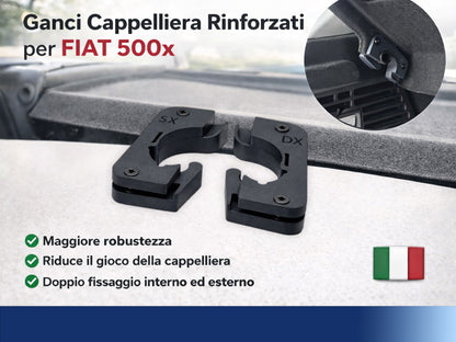 Coppia Ganci Cappelliera Rinforzati per FIAT 500x (SX DX) - Set 2 Pezzi Stampati in 3D con Viti Incluse - Molto più Robusti e Spessi degli Originali, Neri, Anti-rottura - LavaLayer