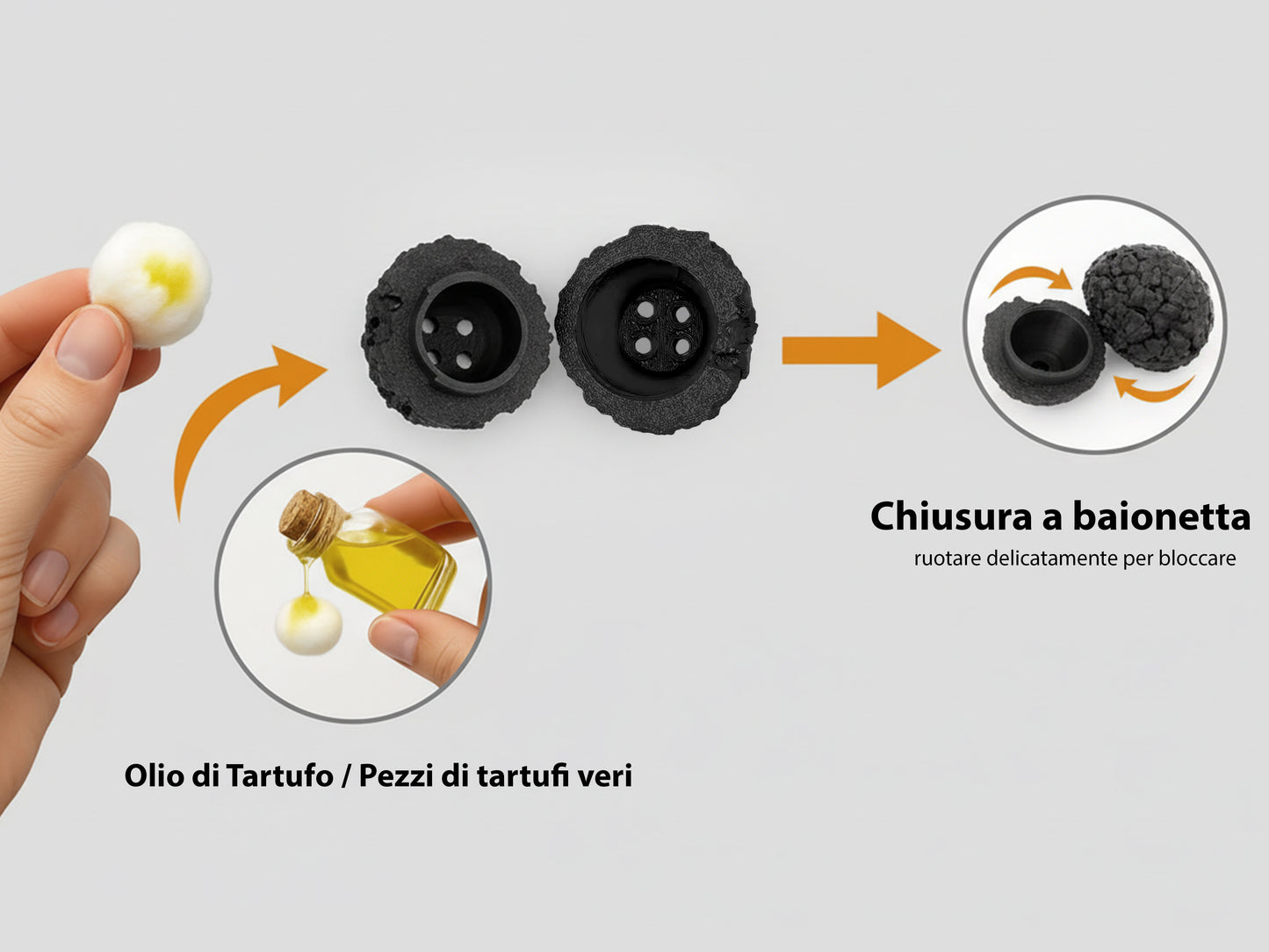 Set di Tartufi Finti per Addestramento Cani - Chiusura a Baionetta, Contenitore per Olio al Tartufo, Lavabile e Riutilizzabile, Nero
